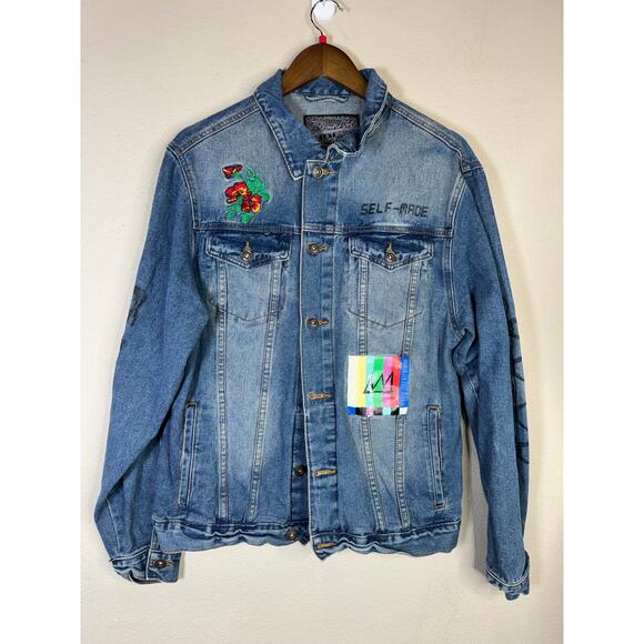 Brooklyn Cloth Denim Jacket L Self-Made Graphic Jean Patchwork Streetwear - Picture 2 of 14